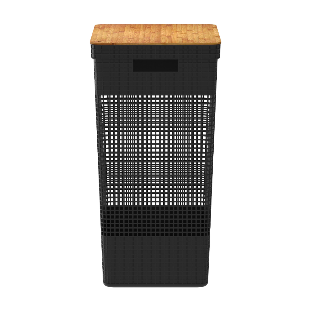 Cesta de Ropa Grid Con Tapa De Bambú 49 L Negro