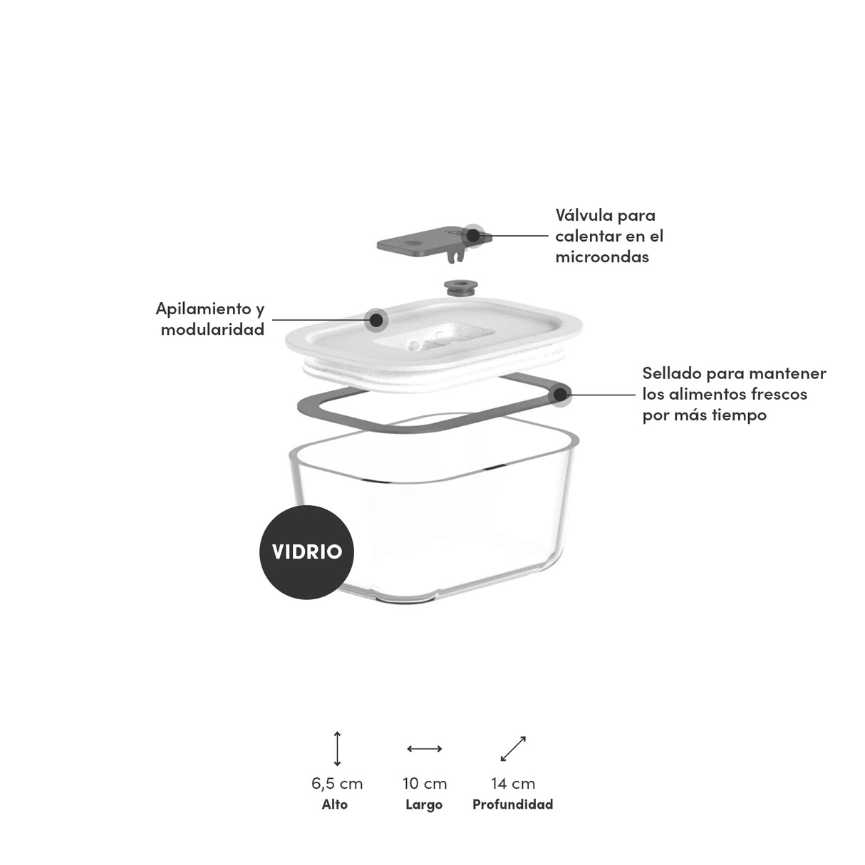 Contenedor Hermético de Vidrio Fresh Lock Blanco 370 Ml