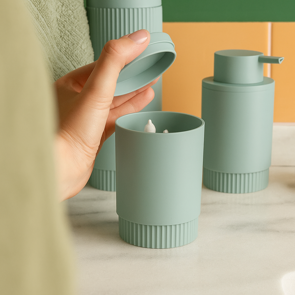 Porta Algodón/Cepillo Dorica Verde Salvia