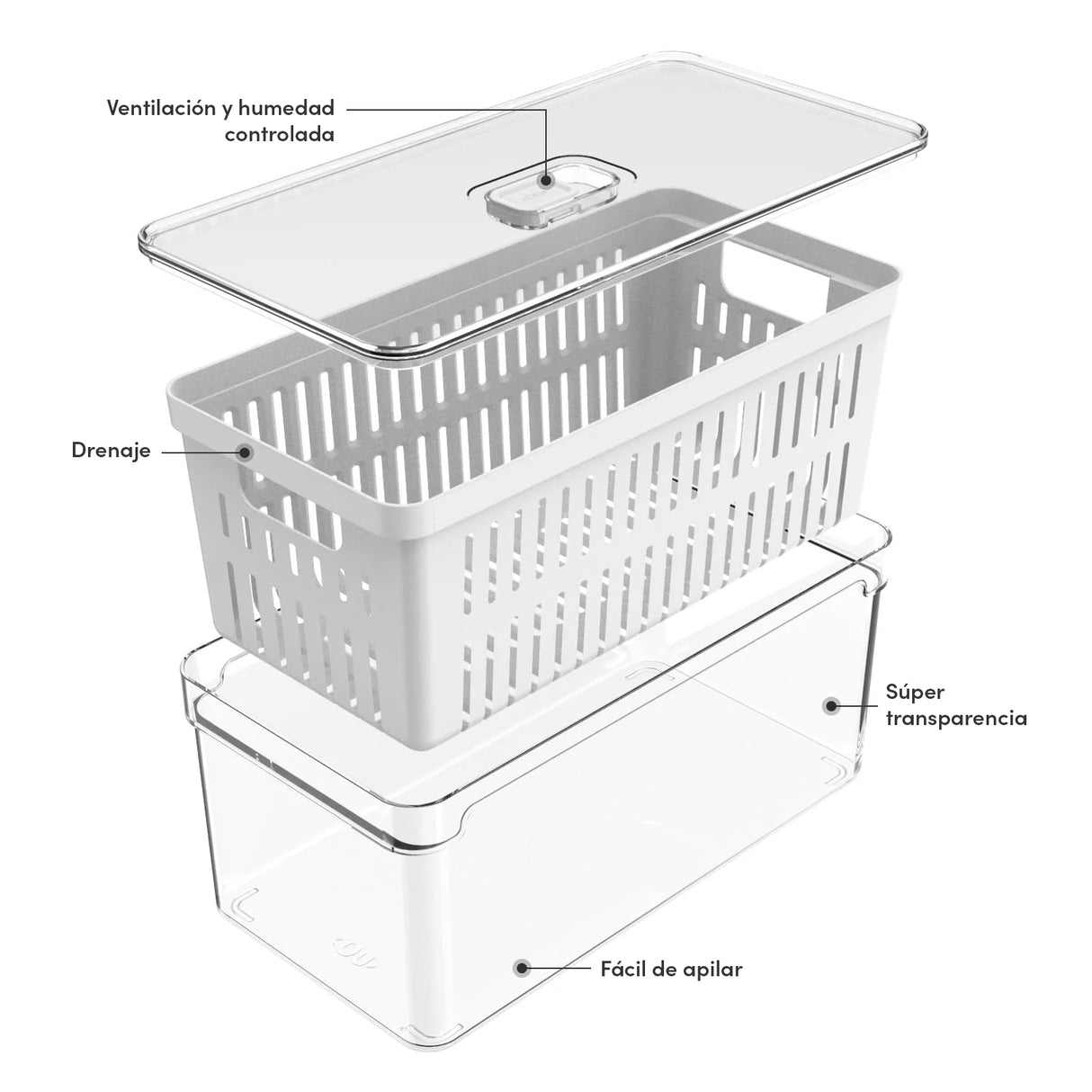 Organizador De Refrigerador Con Tapa Clear Fresh 30 x 15 x 13 Cm