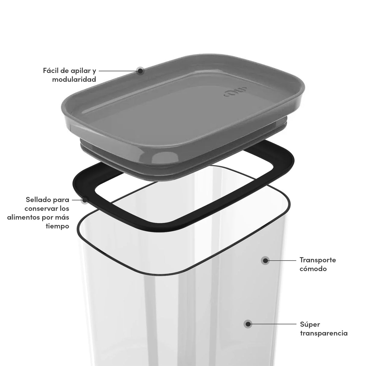 Contenedor Block Rectangular Gris 2,3 Lt