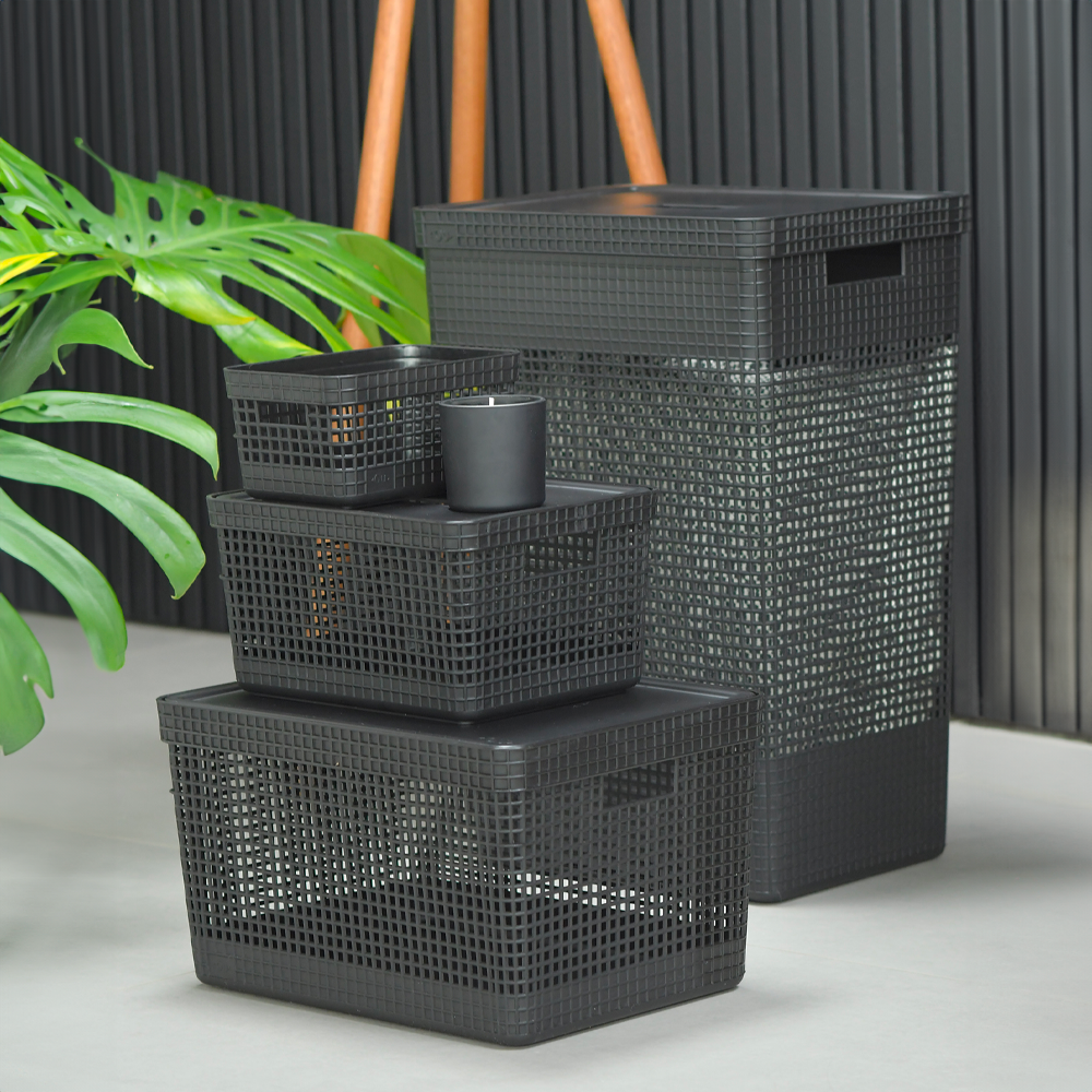 Cesta De Ropa Grid Con Tapa 49 L Negro