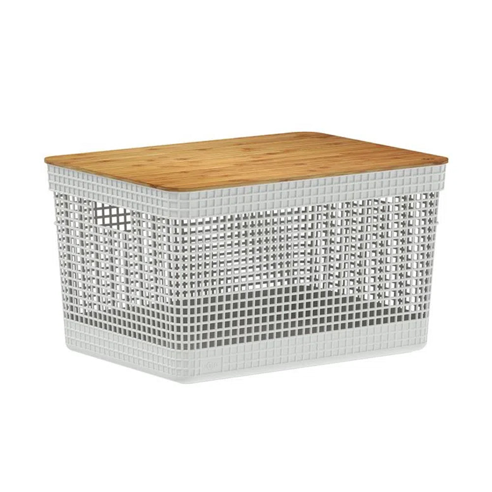 Cesta Grid Con Tapa De Bambú 20 L Blanco Océano