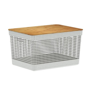 Cesta Grid Con Tapa De Bambú 20 L Blanco Océano