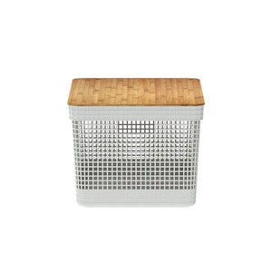 Cesta Grid Con Tapa De Bambú 20 L Blanco Océano