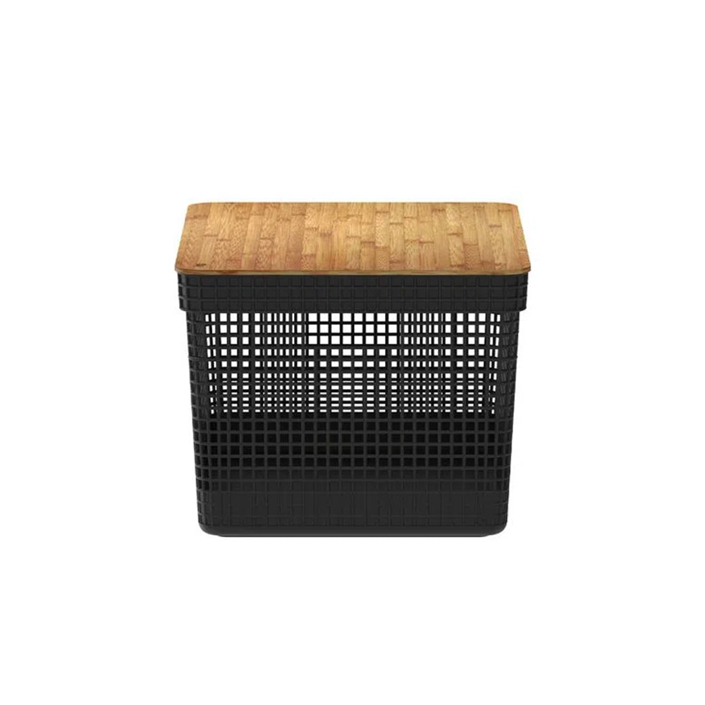 Cesta Grid Con Tapa De Bambú 20 L Negro