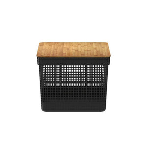 Cesta Grid Con Tapa De Bambú 20 L Negro