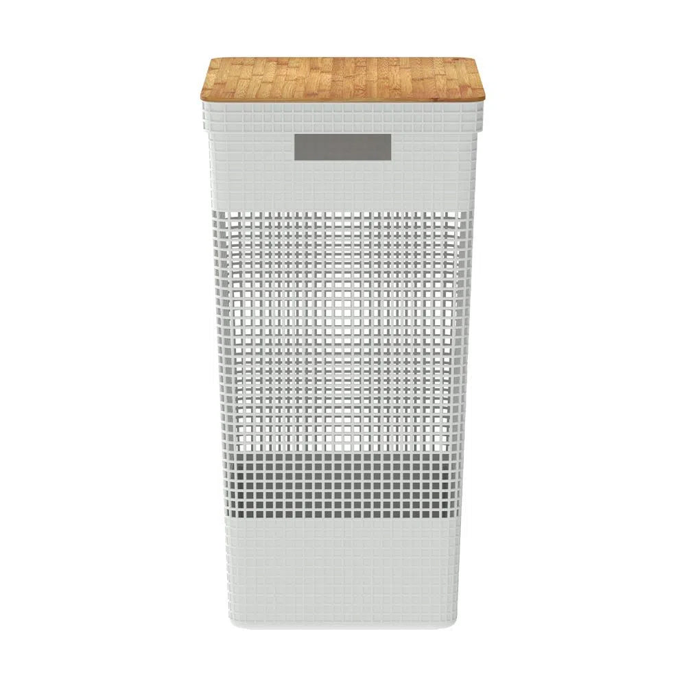 Cesta de Ropa Grid Con Tapa De Bambú 49 L Blanco Océano