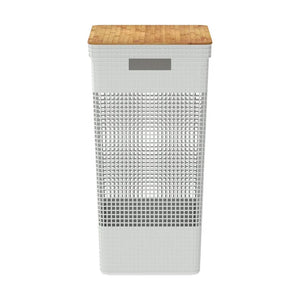 Cesta de Ropa Grid Con Tapa De Bambú 49 L Blanco Océano