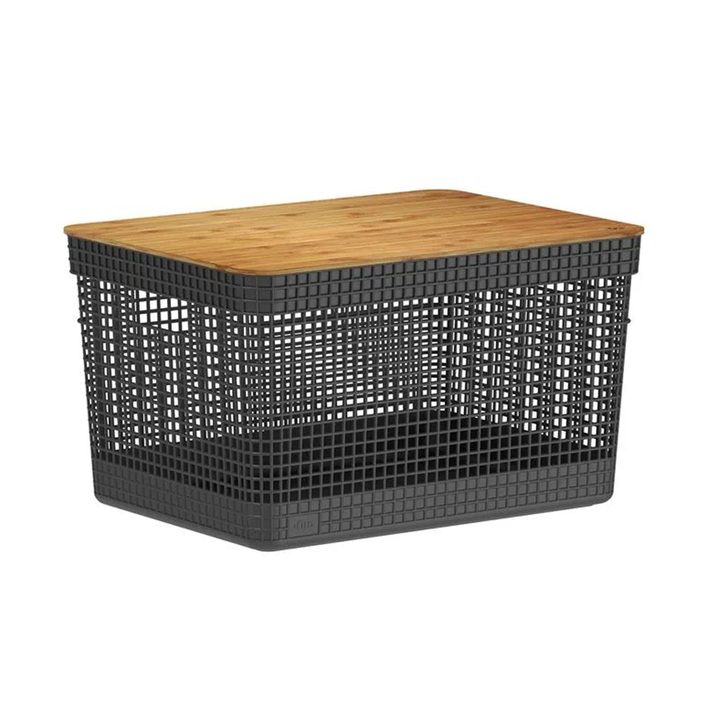 Cesta Grid Con Tapa De Bambú 20 L Negro