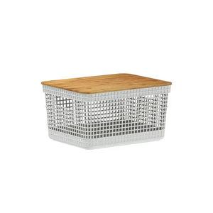 Cesta Grid Con Tapa De Bambú 8 L Blanco Océano