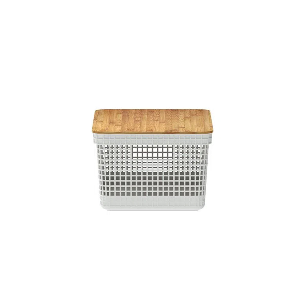 Cesta Grid Con Tapa De Bambú 8 L Blanco Océano