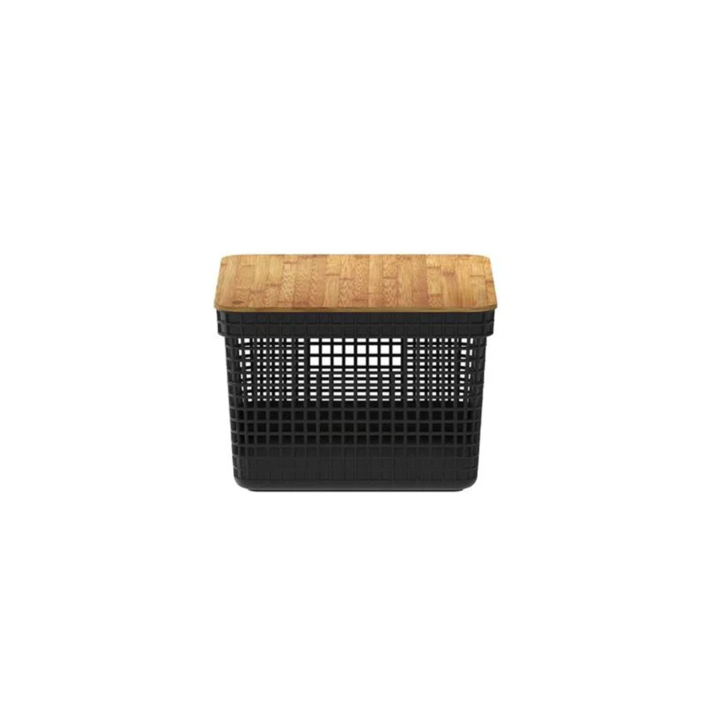 Cesta Grid Con Tapa De Bambú 8 L Negro