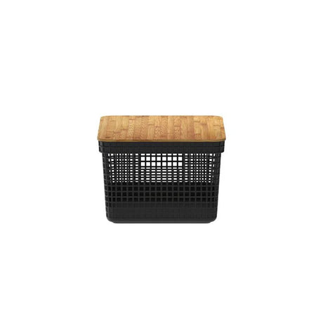 Cesta Grid Con Tapa De Bambú 8 L Negro