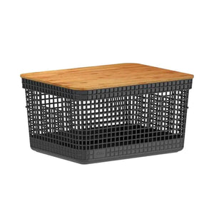 Cesta Grid Con Tapa De Bambú 8 L Negro