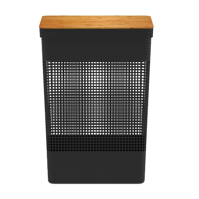 Cesta de Ropa Grid Con Tapa De Bambú 49 L Negro