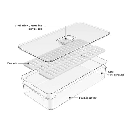 Organizador de Refrigerador Clear Fresh Con Tapa 30 x 15 x 7 cm
